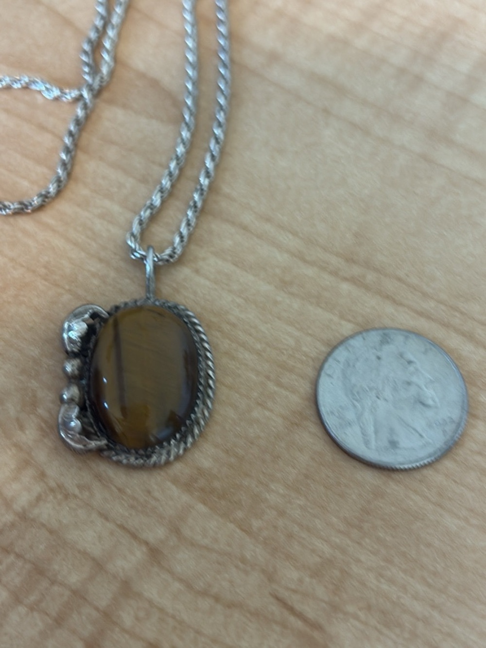 Sterling Silver Pendant Necklace with Brown Tiger's Eye Stone